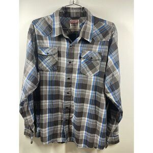 Wrangler Men's Plaid Print Long‎ Sleeve Western Snap Shirt Front Pockets XXL
